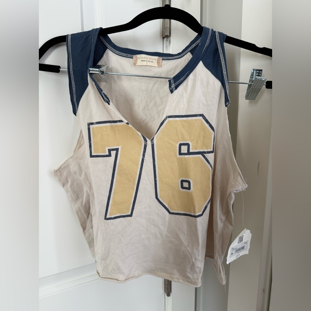 Altar'd State Navy and Cream Graphic Tank Top